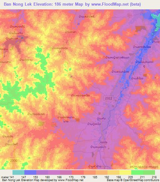 Ban Nong Lek,Thailand Elevation Map