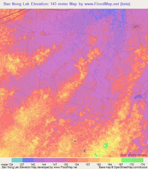 Ban Nong Lek,Thailand Elevation Map