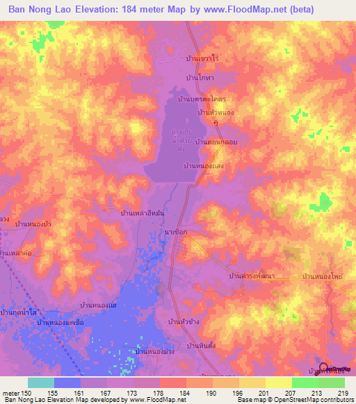 Ban Nong Lao,Thailand Elevation Map