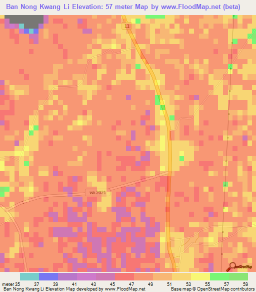 Ban Nong Kwang Li,Thailand Elevation Map