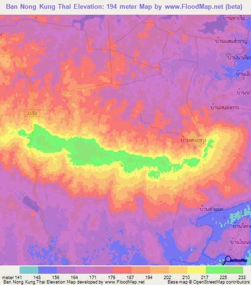 Ban Nong Kung Thai,Thailand Elevation Map
