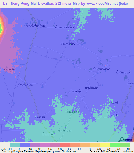 Ban Nong Kung Mai,Thailand Elevation Map