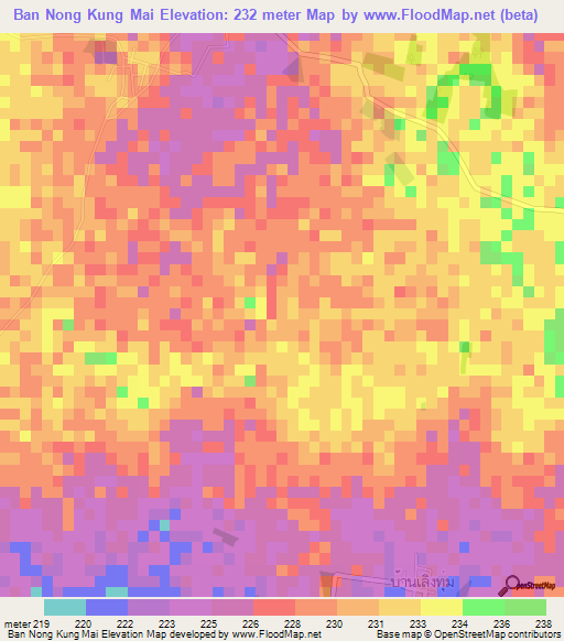 Ban Nong Kung Mai,Thailand Elevation Map
