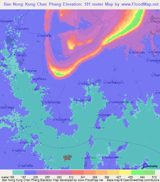 Ban Nong Kung Chan Phang,Thailand Elevation Map