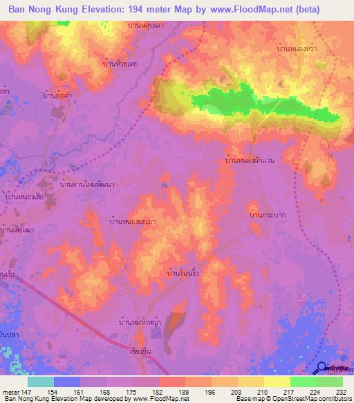 Ban Nong Kung,Thailand Elevation Map