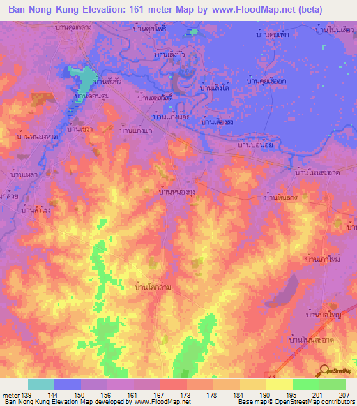 Ban Nong Kung,Thailand Elevation Map