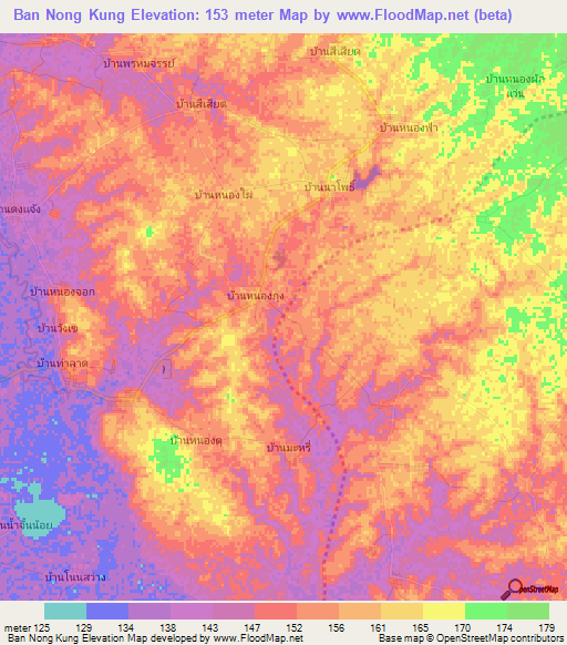Ban Nong Kung,Thailand Elevation Map