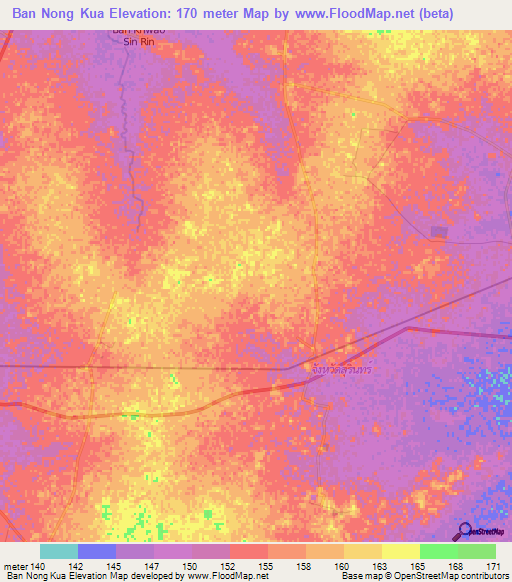 Ban Nong Kua,Thailand Elevation Map