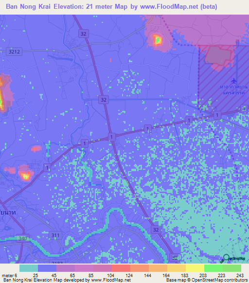 Ban Nong Krai,Thailand Elevation Map