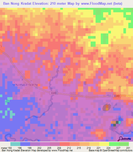 Ban Nong Kradat,Thailand Elevation Map