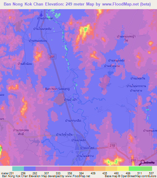 Ban Nong Kok Chan,Thailand Elevation Map