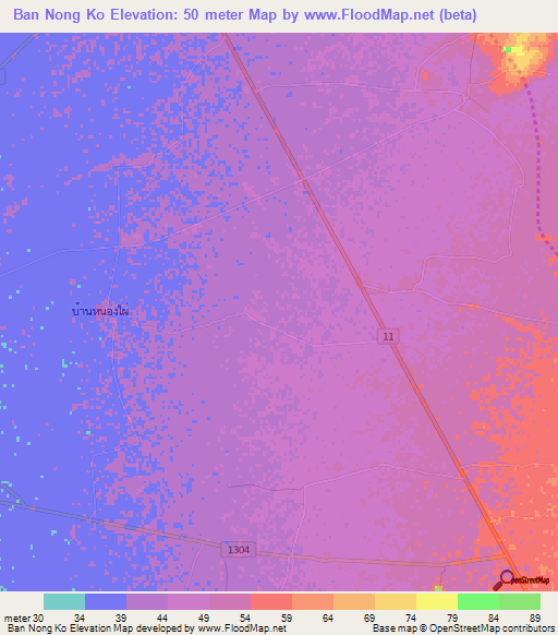 Ban Nong Ko,Thailand Elevation Map
