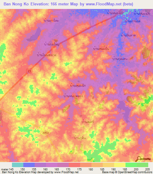 Ban Nong Ko,Thailand Elevation Map