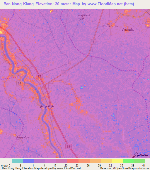 Ban Nong Klang,Thailand Elevation Map
