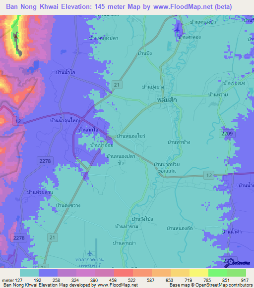 Ban Nong Khwai,Thailand Elevation Map