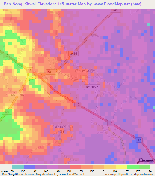 Ban Nong Khwai,Thailand Elevation Map