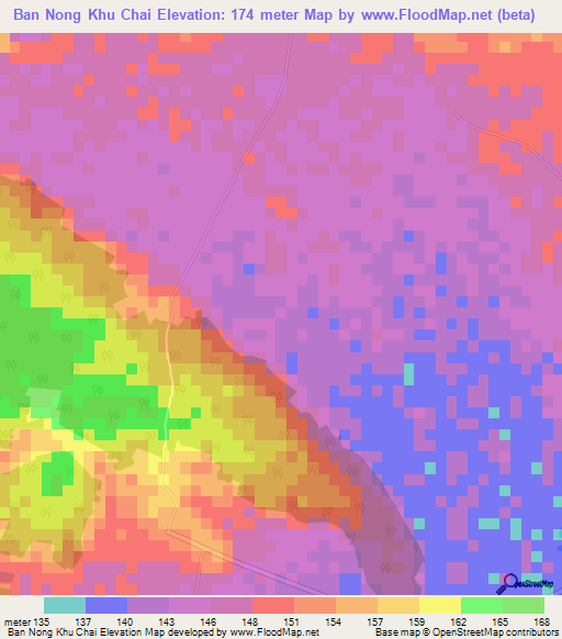 Ban Nong Khu Chai,Thailand Elevation Map