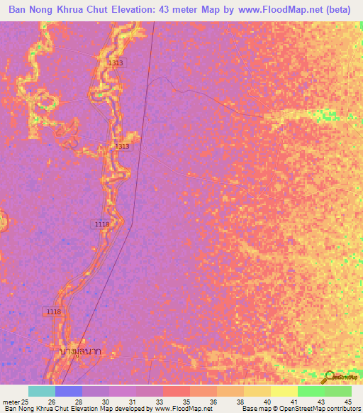 Ban Nong Khrua Chut,Thailand Elevation Map
