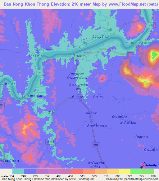 Ban Nong Khon Thong,Thailand Elevation Map