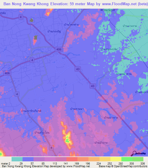 Ban Nong Kwang Khong,Thailand Elevation Map