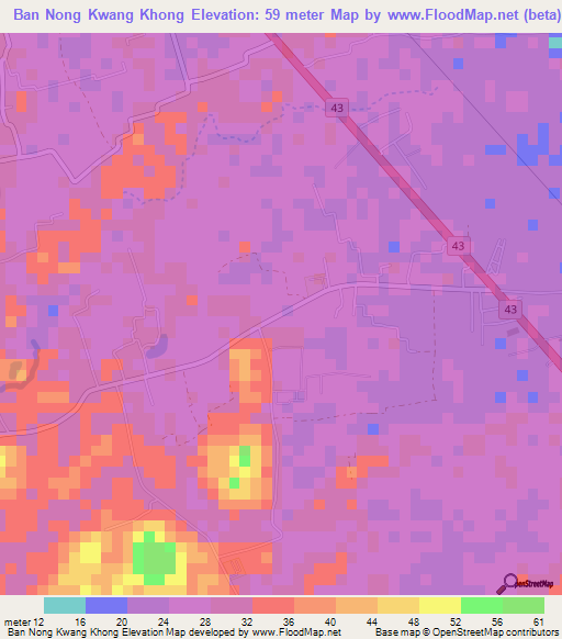 Ban Nong Kwang Khong,Thailand Elevation Map
