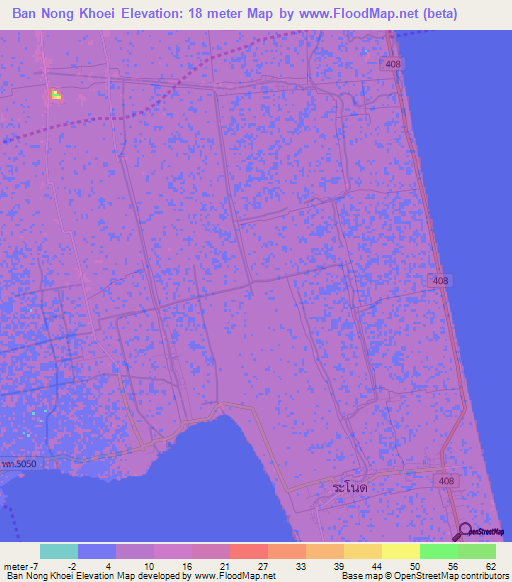 Ban Nong Khoei,Thailand Elevation Map