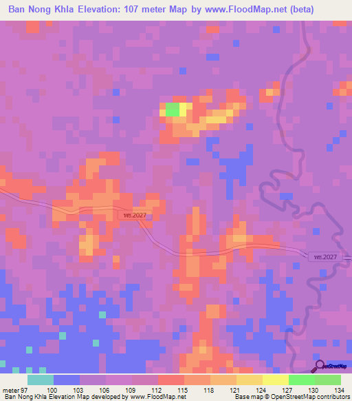 Ban Nong Khla,Thailand Elevation Map