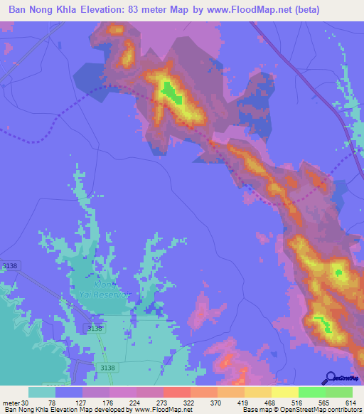 Ban Nong Khla,Thailand Elevation Map