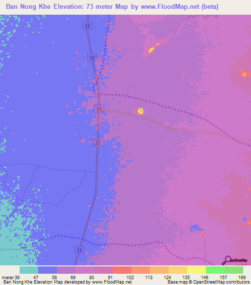 Ban Nong Khe,Thailand Elevation Map