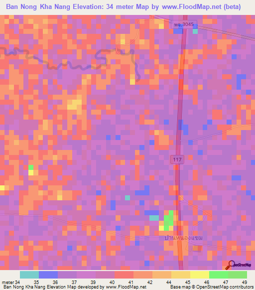 Ban Nong Kha Nang,Thailand Elevation Map