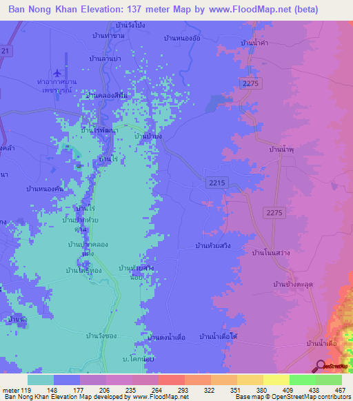 Ban Nong Khan,Thailand Elevation Map