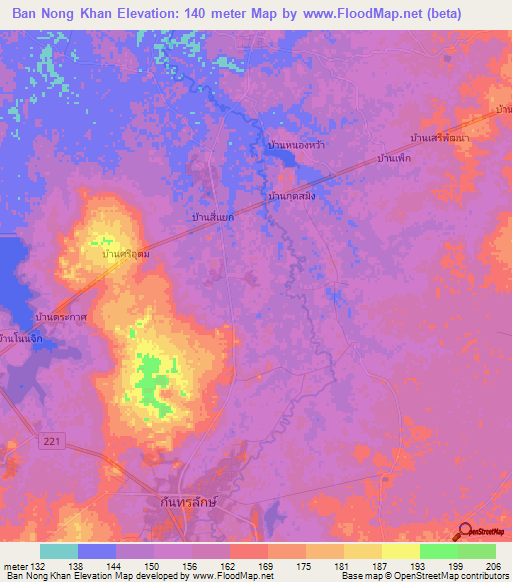 Ban Nong Khan,Thailand Elevation Map