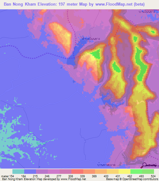 Ban Nong Kham,Thailand Elevation Map