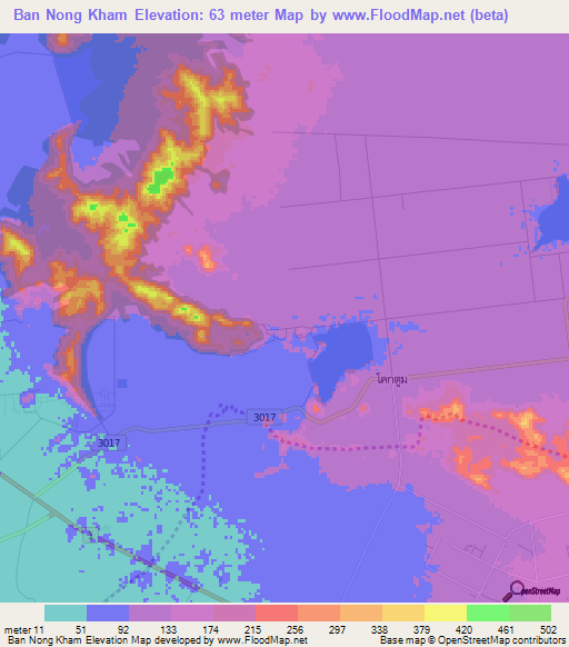 Ban Nong Kham,Thailand Elevation Map