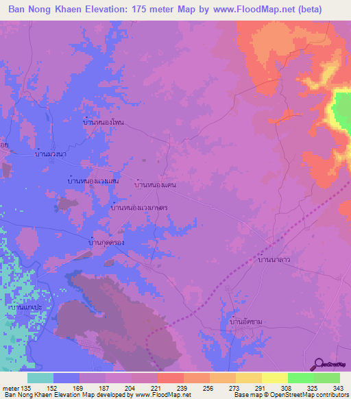Ban Nong Khaen,Thailand Elevation Map