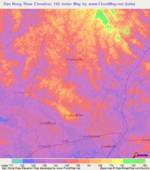 Ban Nong Khae,Thailand Elevation Map
