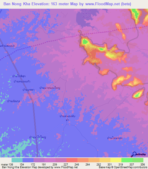 Ban Nong Kha,Thailand Elevation Map