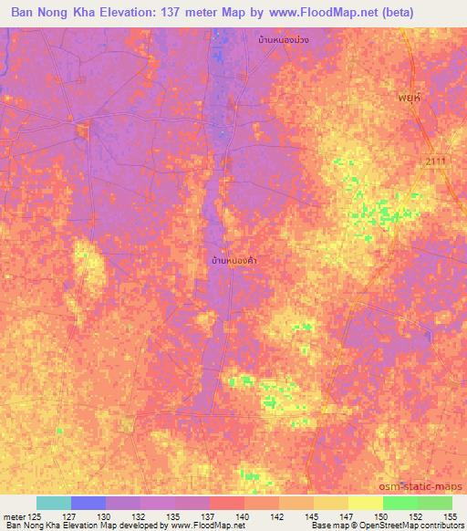 Ban Nong Kha,Thailand Elevation Map