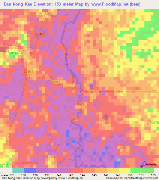 Ban Nong Kae,Thailand Elevation Map