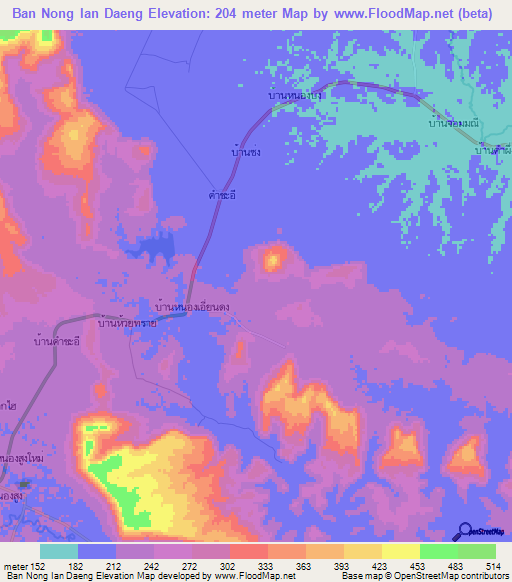 Ban Nong Ian Daeng,Thailand Elevation Map