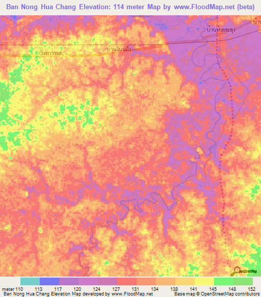 Ban Nong Hua Chang,Thailand Elevation Map