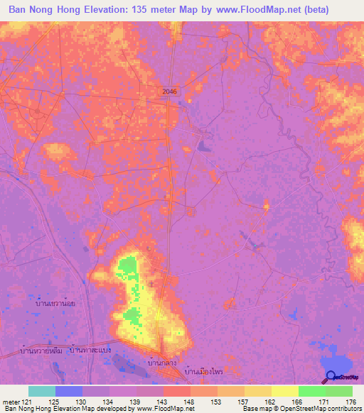 Ban Nong Hong,Thailand Elevation Map
