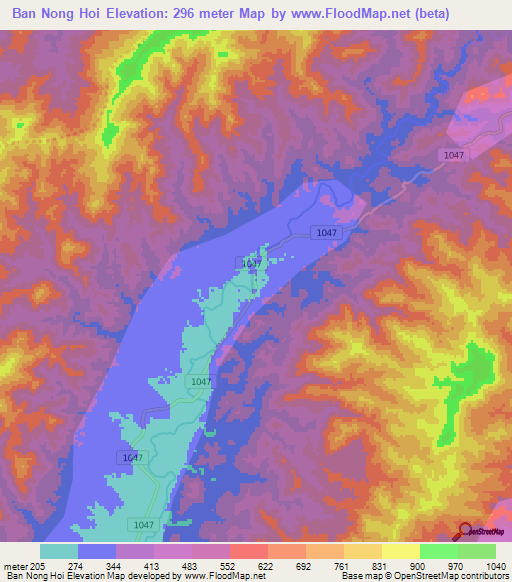 Ban Nong Hoi,Thailand Elevation Map