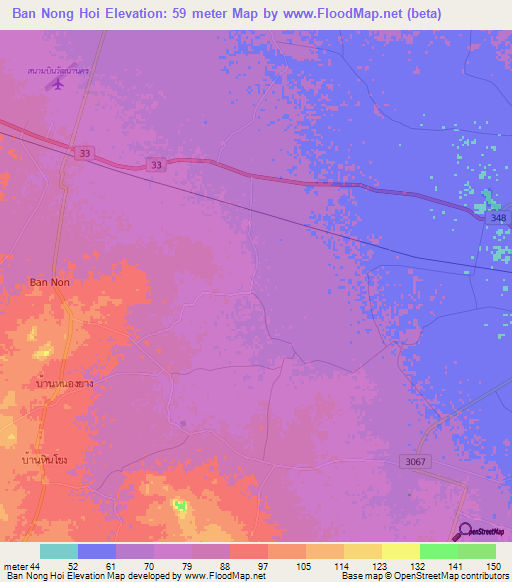Ban Nong Hoi,Thailand Elevation Map
