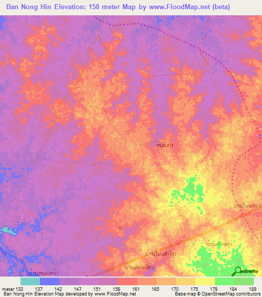 Ban Nong Hin,Thailand Elevation Map