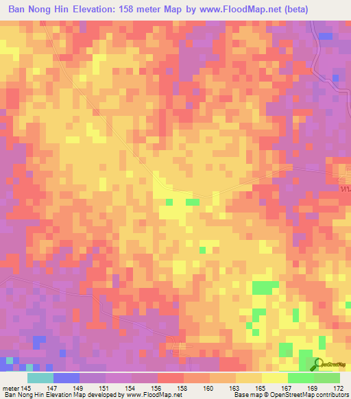 Ban Nong Hin,Thailand Elevation Map