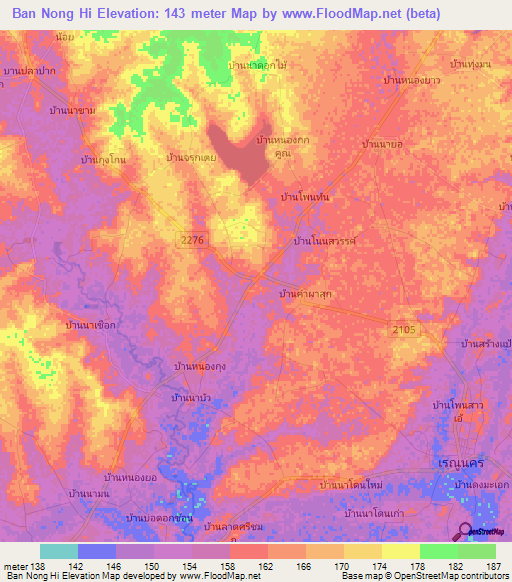 Ban Nong Hi,Thailand Elevation Map