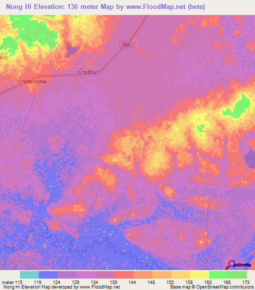 Nong Hi,Thailand Elevation Map