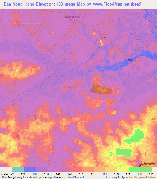 Ban Nong Hang,Thailand Elevation Map