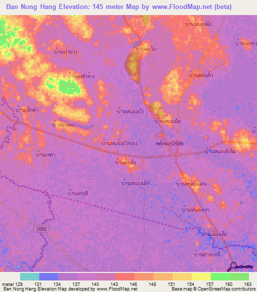 Ban Nong Hang,Thailand Elevation Map